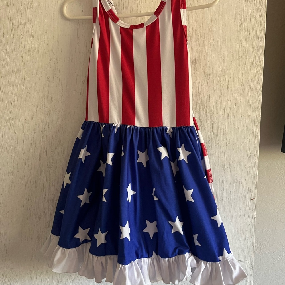Little Stocking Co. Red and Blue Striped and Star Dress